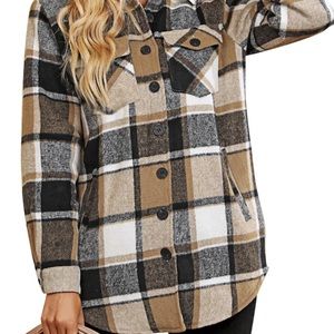 Plaid Brown, Black & Cream Oversized Button up Shacket, size 2XL